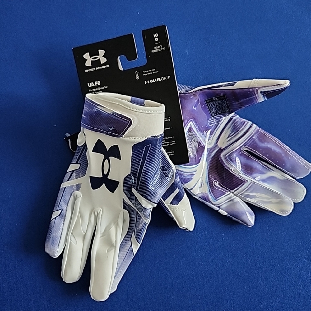 Large Womens Under Armour UA F8 Flag Football Gloves Blue LG Wmns WR Glue Grip